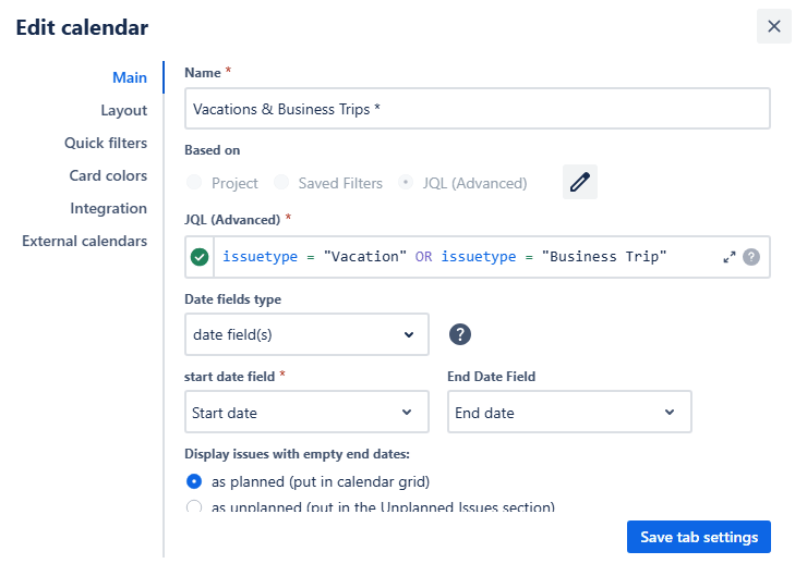 Clicking Save the tab settings - gif.