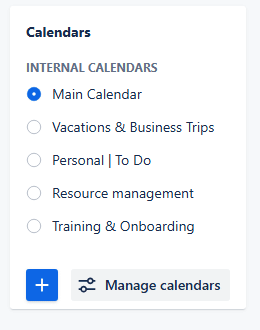 Clicking the Manage calendars button in the Calendars menu of the sidebar - gif.