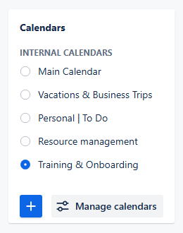Clicking on calendars' names to switch between them - gif.