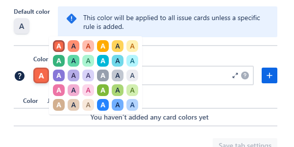 Calendar settings - Card colors. Here we show all the color options available for use in coloring.